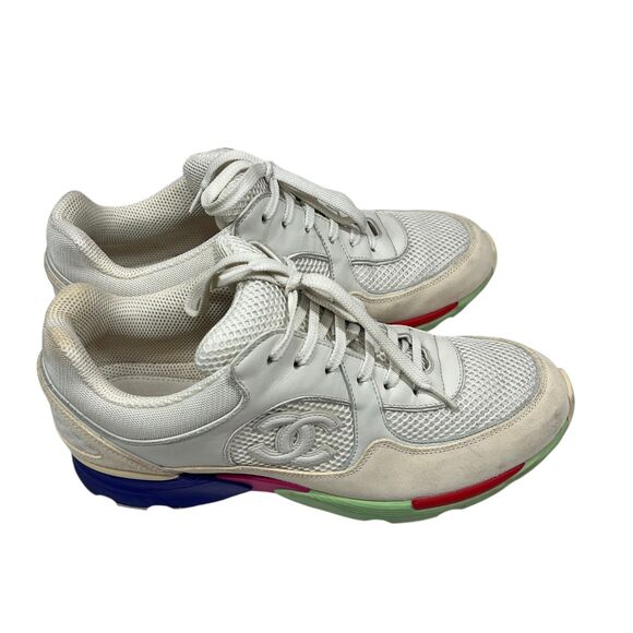 Chanel Interlocking CC Logo Mesh Leather Sneakers White Multi Color Size EUR 40 - Picture 9 of 12